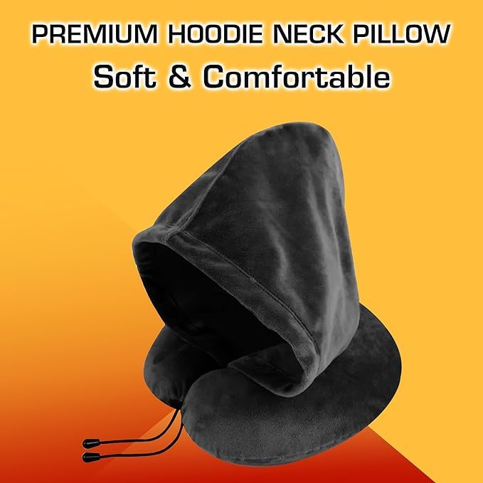 BigPlayer BigPlayer Travel Essentials Neck Pillow with Hood Air Cushion Car Pillows for Comfort Sleep and Travel in Plane Flight Train Airplane Travel Accessory Pillow for Neck Support Pain Relief - Image 5