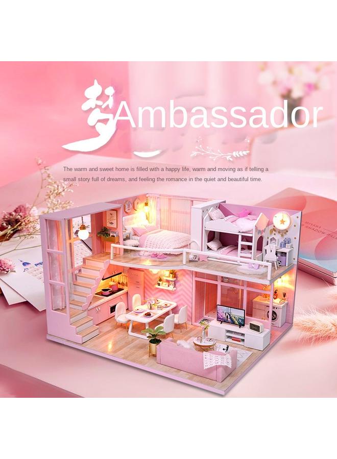 Bluejw Cute Smart House Diy Cottage Handmade Birthday Gift Girl Pink Doll House Miniature Art House - Image 2