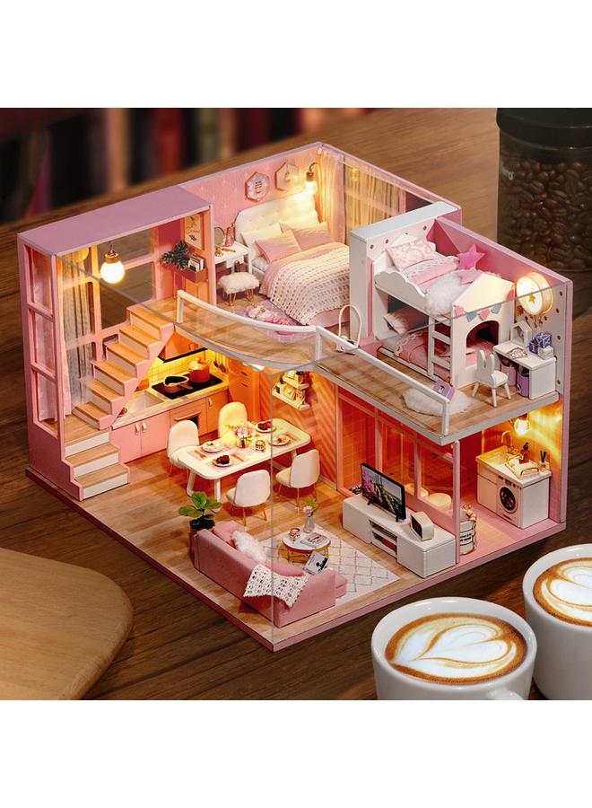 Bluejw Cute Smart House Diy Cottage Handmade Birthday Gift Girl Pink Doll House Miniature Art House - Image 3