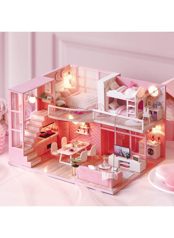 Bluejw Cute Smart House Diy Cottage Handmade Birthday Gift Girl Pink Doll House Miniature Art House - Image 4