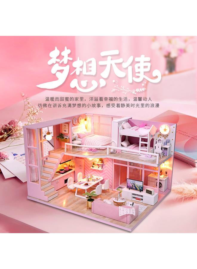 Bluejw Cute Smart House Diy Cottage Handmade Birthday Gift Girl Pink Doll House Miniature Art House - Image 1