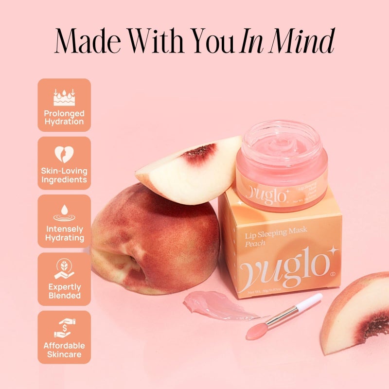 YUGLO Lip Sleeping Mask | Peach Flavor | Hydrating & Soothing Lip Treatment for â€¨Dry, Chapped Lips | Plumps & Moisturizes | Overnight Lip Repair - Image 3