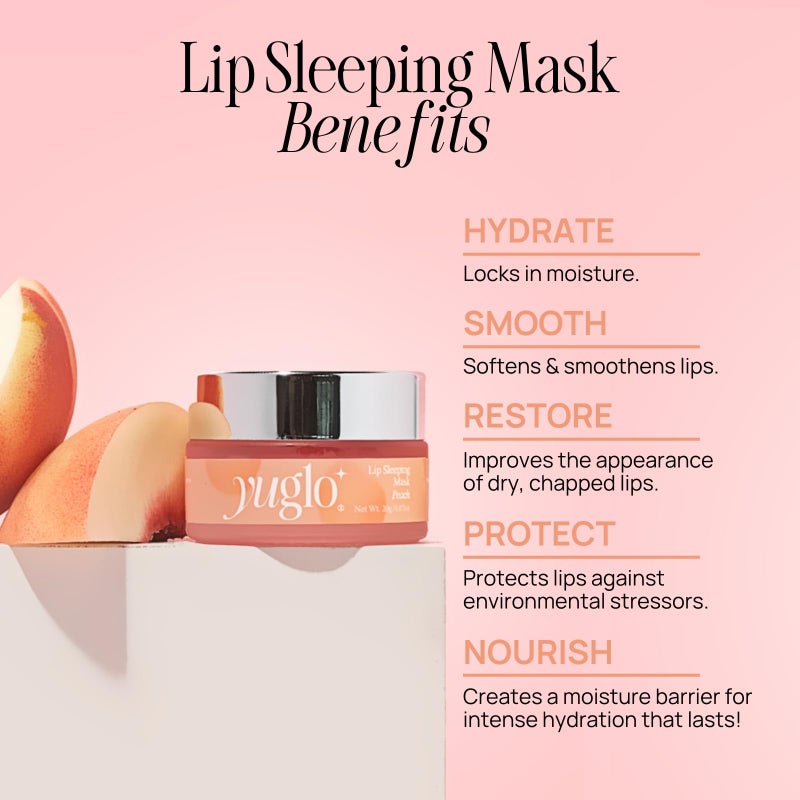 YUGLO Lip Sleeping Mask | Peach Flavor | Hydrating & Soothing Lip Treatment for â€¨Dry, Chapped Lips | Plumps & Moisturizes | Overnight Lip Repair - Image 2