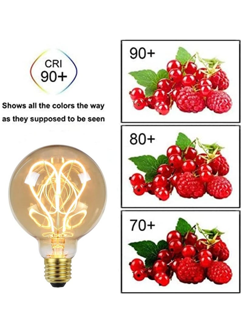 KASTWAVE - LED Light Bulbs, 2Pcs G95 Led Edison Bulb 4W Dimmable Heart Led Filament Vintage 110/130V E27 Decorative Light Bulb,2300K Warm Yellow Amber Gold Glass, Energy Class G - Image 1