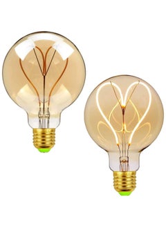 LED Light Bulbs, 2Pcs G95 Led Edison Bulb 4W Dimmable Heart Led Filament Vintage 110/130V E27 Decorative Light Bulb,2300K Warm Yellow Amber Gold Glass, Energy Class G