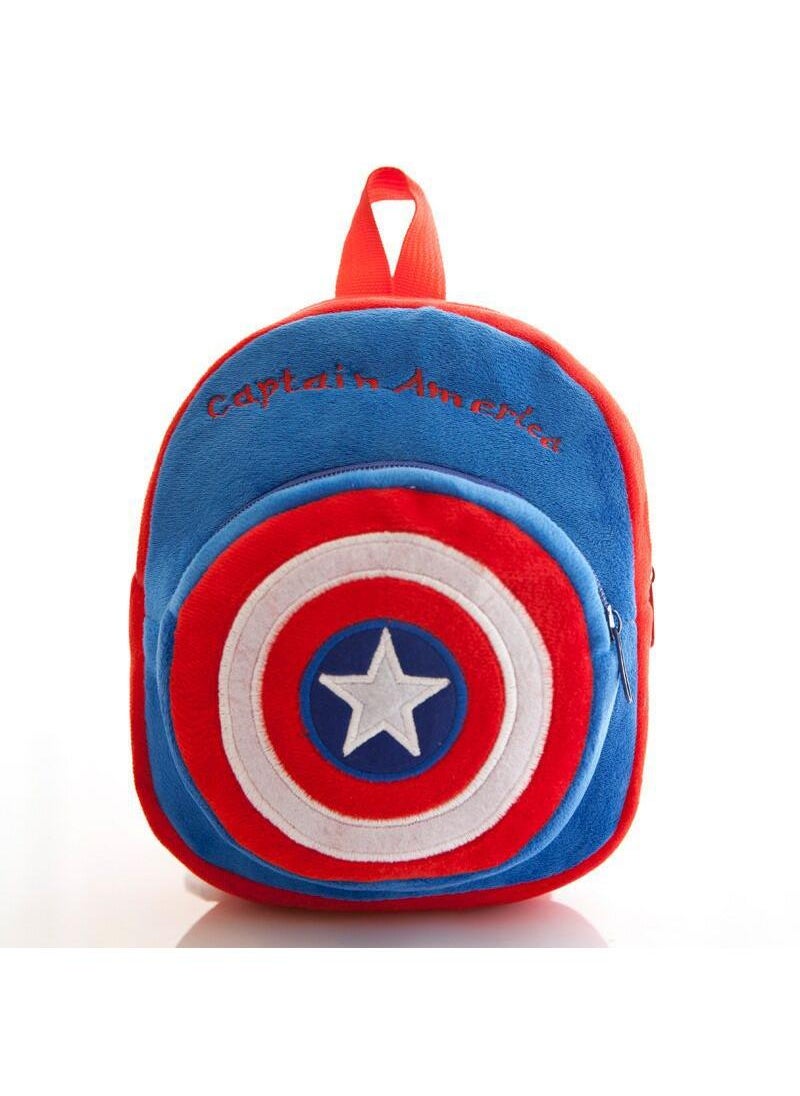 Loquat Kids Captain America Embroidered Backpack Cartoon Plush Kindergarten Backpack 