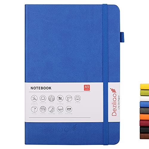 Deziliao Lined Journal Notebooks with Pen Loop, Hardcover Notebook Journal for Work, 100Gsm Premium Thick Paper with Inner Pocket, Medium 5.7"x8.4", （Blue, Ruled） - Image 1