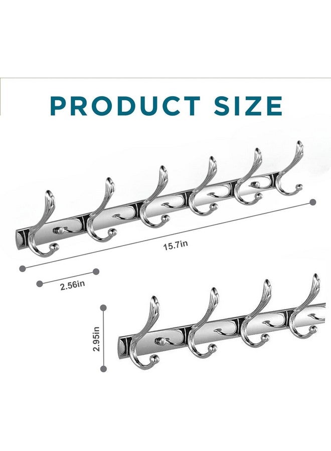 Excellent Excellent t Stainless Steel 12Pin Bathroom Cloth Hanger Door Wall Robe Hooks Rail for Hanging Keys, Clothes, Towel (40 Cms) (6 Pin Silver, Pack of 3)  - Image 2