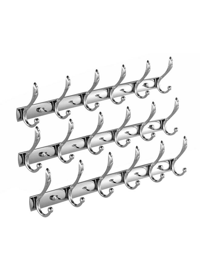 Excellent Excellent t Stainless Steel 12Pin Bathroom Cloth Hanger Door Wall Robe Hooks Rail for Hanging Keys, Clothes, Towel (40 Cms) (6 Pin Silver, Pack of 3)  - Image 1