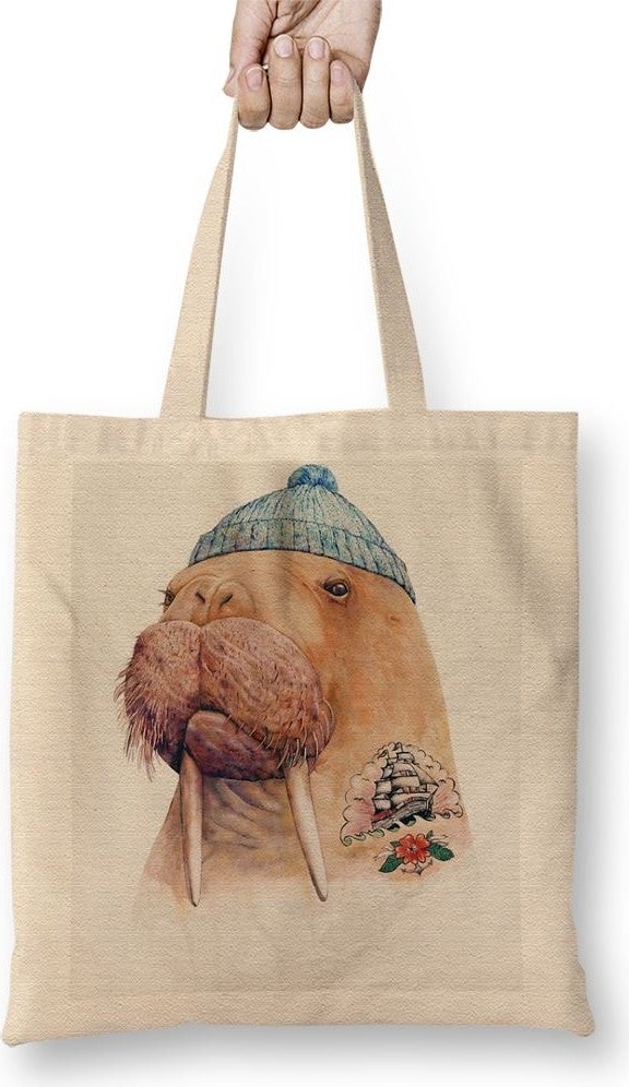 Baskı Dükkanı Print Shop Tattooed Walrus Graphic Tote Bag Long Handle