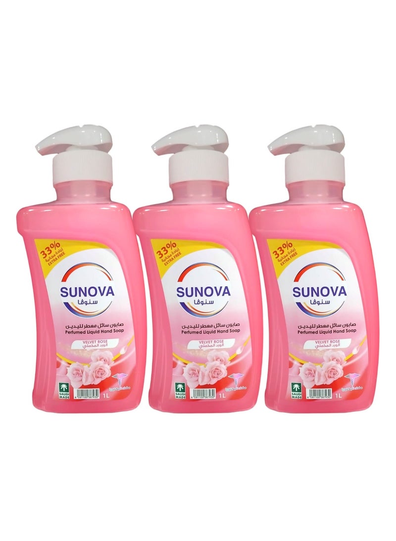 Velvet Rose Scented Liquid Hand Soap 1L * 3 Pack