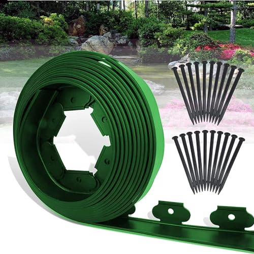 FOX & FERN Roll of Landsccape Edging/Fence/Border/Flower Bed Edge/Tree Surrounding | No Digging Edge with Anchoring Nails/Spikes (5 CM Green) GE5CMGN - Image 4