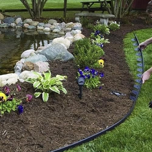 FOX & FERN Roll of Landsccape Edging/Fence/Border/Flower Bed Edge/Tree Surrounding | No Digging Edge with Anchoring Nails/Spikes (5 CM Green) GE5CMGN - Image 5