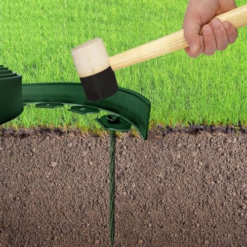 FOX & FERN Roll of Landsccape Edging/Fence/Border/Flower Bed Edge/Tree Surrounding | No Digging Edge with Anchoring Nails/Spikes (5 CM Green) GE5CMGN - Image 3
