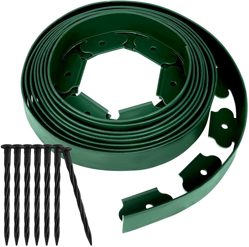 FOX & FERN Roll of Landsccape Edging/Fence/Border/Flower Bed Edge/Tree Surrounding | No Digging Edge with Anchoring Nails/Spikes (5 CM Green) GE5CMGN - Image 1