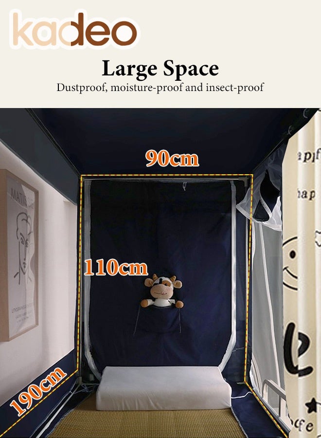 kadeo Dormitory Loft Bed Curtain with Mosquito Net, with 3 Doors, 5-Layer Encrypted Mosquito-Proof & Light-Blocking Fabric, Zip-Up Privacy Canopy for Bunk Bed Curtains, Study Area, Bedroom 190*90*110CM - Image 5