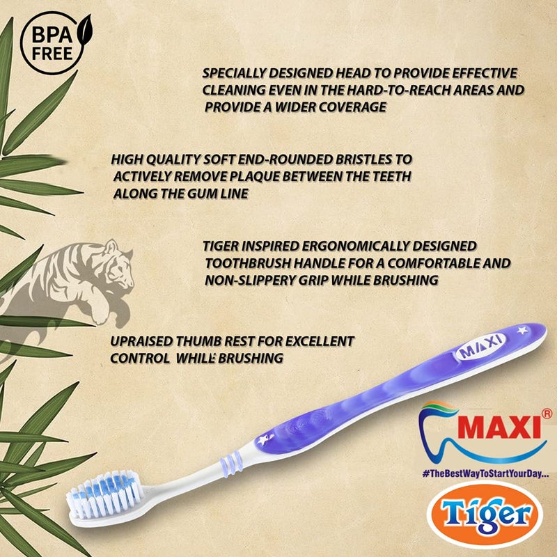 MAXI Tiger Soft Bristles Toothbrush, Multicolor (Pack of 12) - Image 2