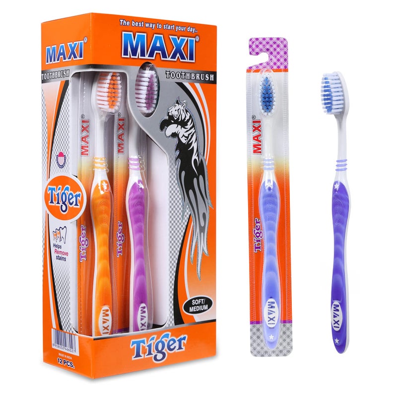 MAXI Tiger Soft Bristles Toothbrush, Multicolor (Pack of 12) - Image 3