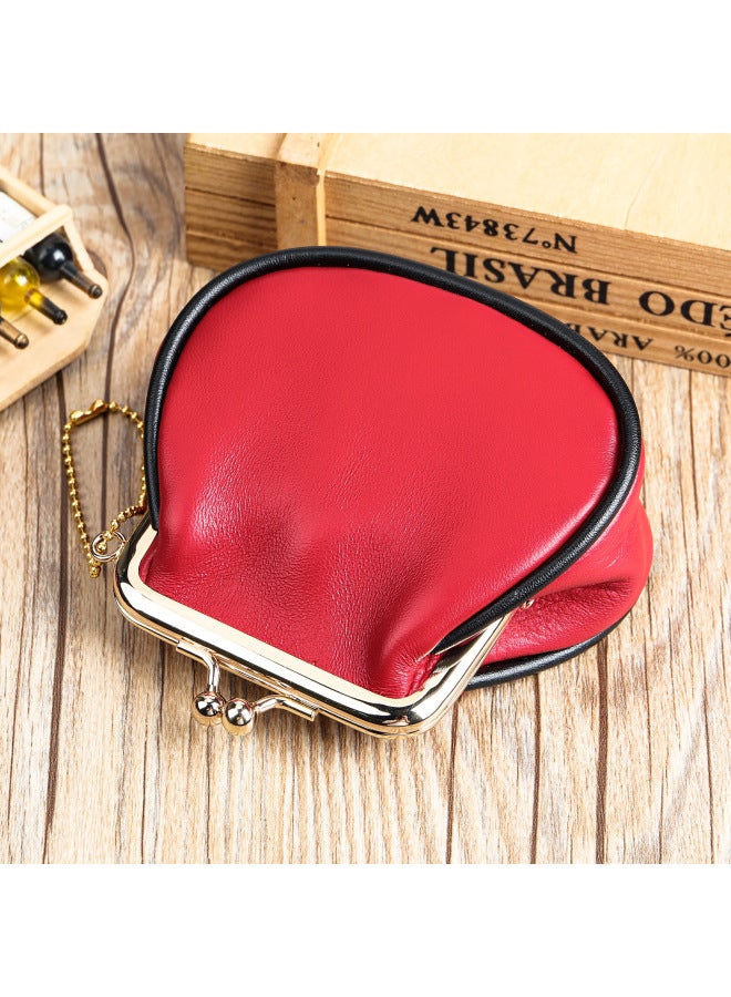 Genuine Leather Coin Purse Red Bag Women's Small High-end Sense Top Layer Cowhide Women's Fashionable Vintage Storage Coin Bag
