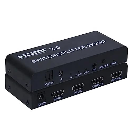 COOLCOLD HDMI Splitter, 2x2 HDMI 2.0 Switch Splitter, 2 in 2 Out 1080p HDMI Switcher with SPDIF Audio 3.5mm Selector, Support HD, 4k, 3D for HDTV Blu-Ray-Player fire Stick Xbox (Black) - Image 1