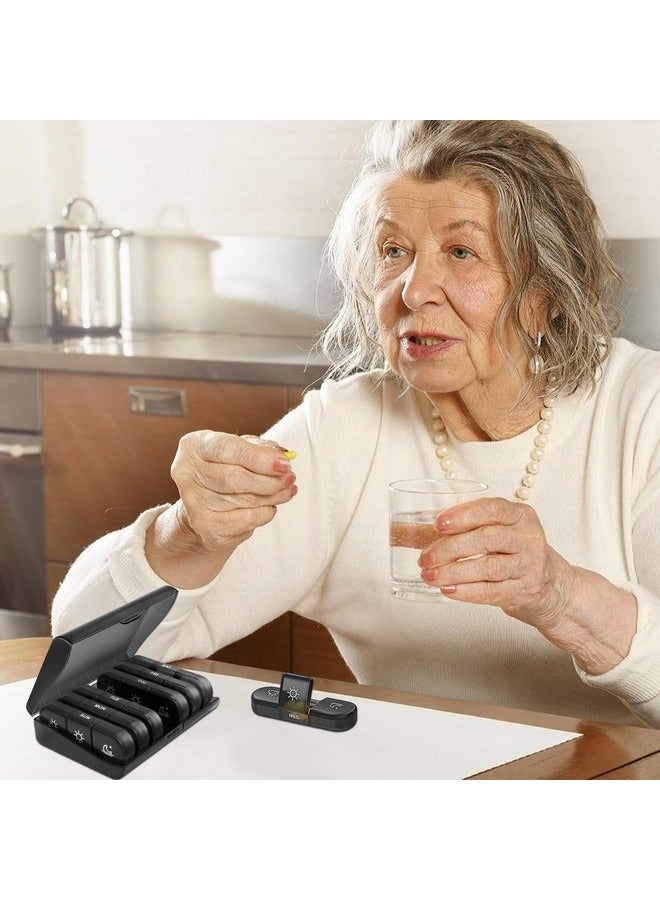 بيوينتي علبة حبوب لمدة 7 أيام تحتوي على 21 حجرة، علبة حبوب سفر، علبة حبوب عالية الجودة، بلاستيك بولي بروبلين صالح للطعام، مع وظيفة مقاومة الغبار، يمكنها تخزين الأدوية الحبيبية (أسود) - Image 3