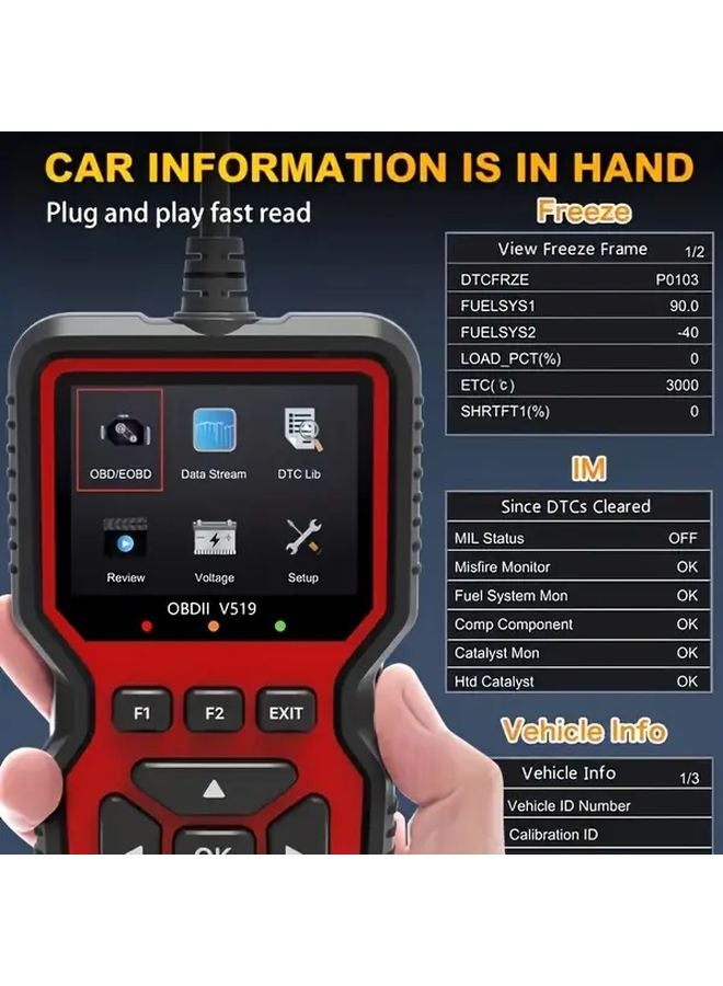 Red OBD2 Scanner Advanced Car Diagnostic Tool 35901 DTC Library Live Data Battery Test - Image 3