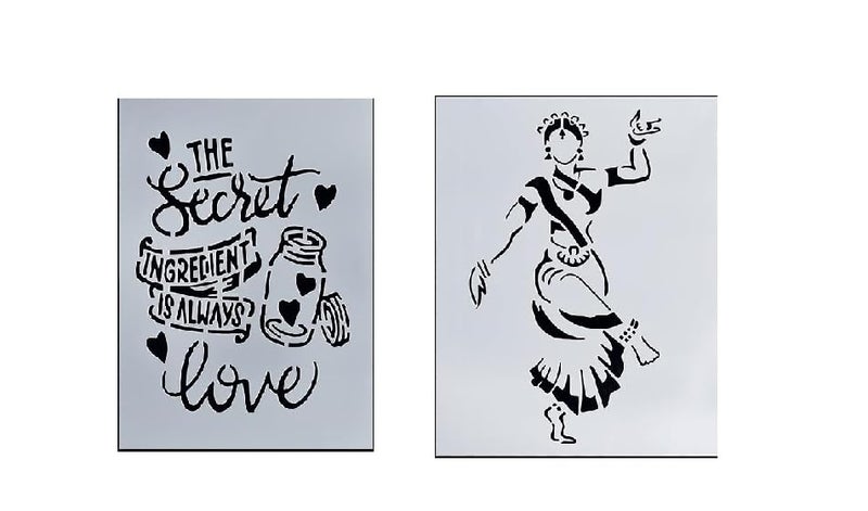 M.F.H The Secret INCREDIENT and BHARATNATYAM Design Stencils A5 Size for Arts & Crafts, Wall Painting and Baking Combo - Image 1