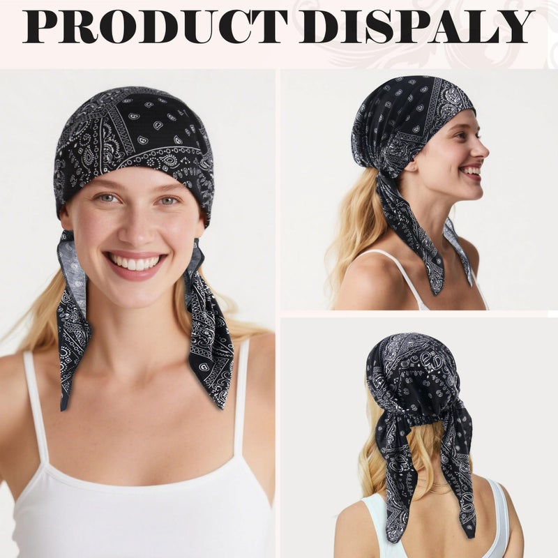 Ababalaya Chemo Headwear for Women Pre-tied Bandana Head Scarf Beanie Hat Hair Cover Turban, Softer Lightweight Headcovers for Bald Hair Loss Non Slip Sleep Cap, Black Paisley - Image 2