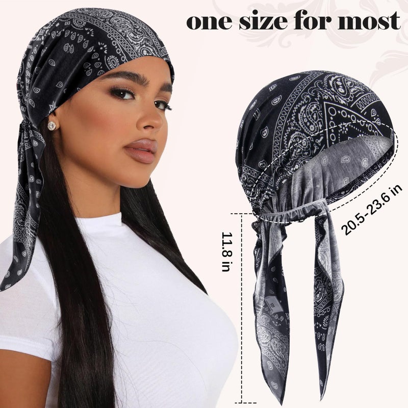 Ababalaya Chemo Headwear for Women Pre-tied Bandana Head Scarf Beanie Hat Hair Cover Turban, Softer Lightweight Headcovers for Bald Hair Loss Non Slip Sleep Cap, Black Paisley - Image 3