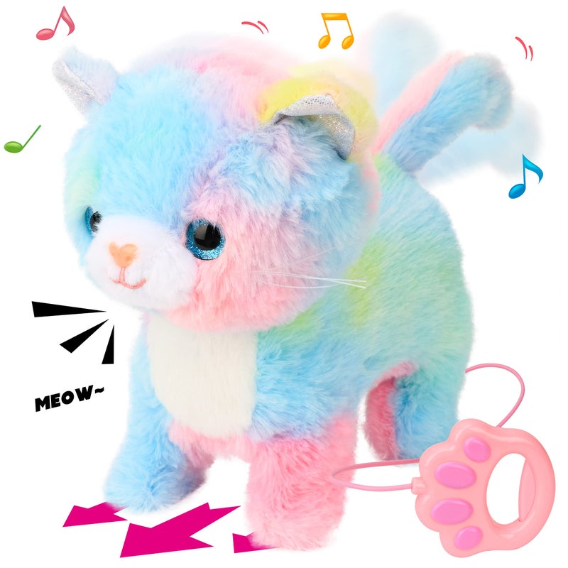 Hopearl Walking Cat Interactive Electronic Pet Singing Kitty Toy Remote Control Leash Animated Musical Kitten Miaow Wagging Tail Touch Recognition Gifts for Toddlers Birthday Rainbow 105 - Image 3