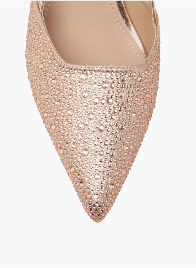 Flora Bella By Shoexpress Women Embellished Slingback Shoes with Flared Heels and Buckle Closure  - Image 4