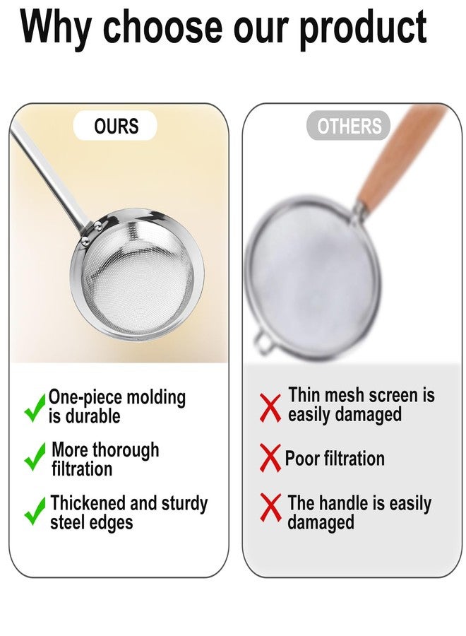 aeloer Fine Mesh Stainless Steel Sieve Colander(2 Pack, Large+Small), Mesh Strainer for Cooking Oil, Skimmer Spoon Filte Grease Foam, Food Strainer Kitchen Gadgets - Image 5