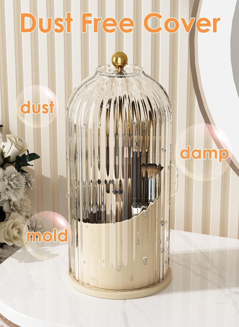 Loquat Cosmetic storage box with lid,360 Rotating Clear Dustproof Makeup Brushes Organizer(Beige) - Image 5