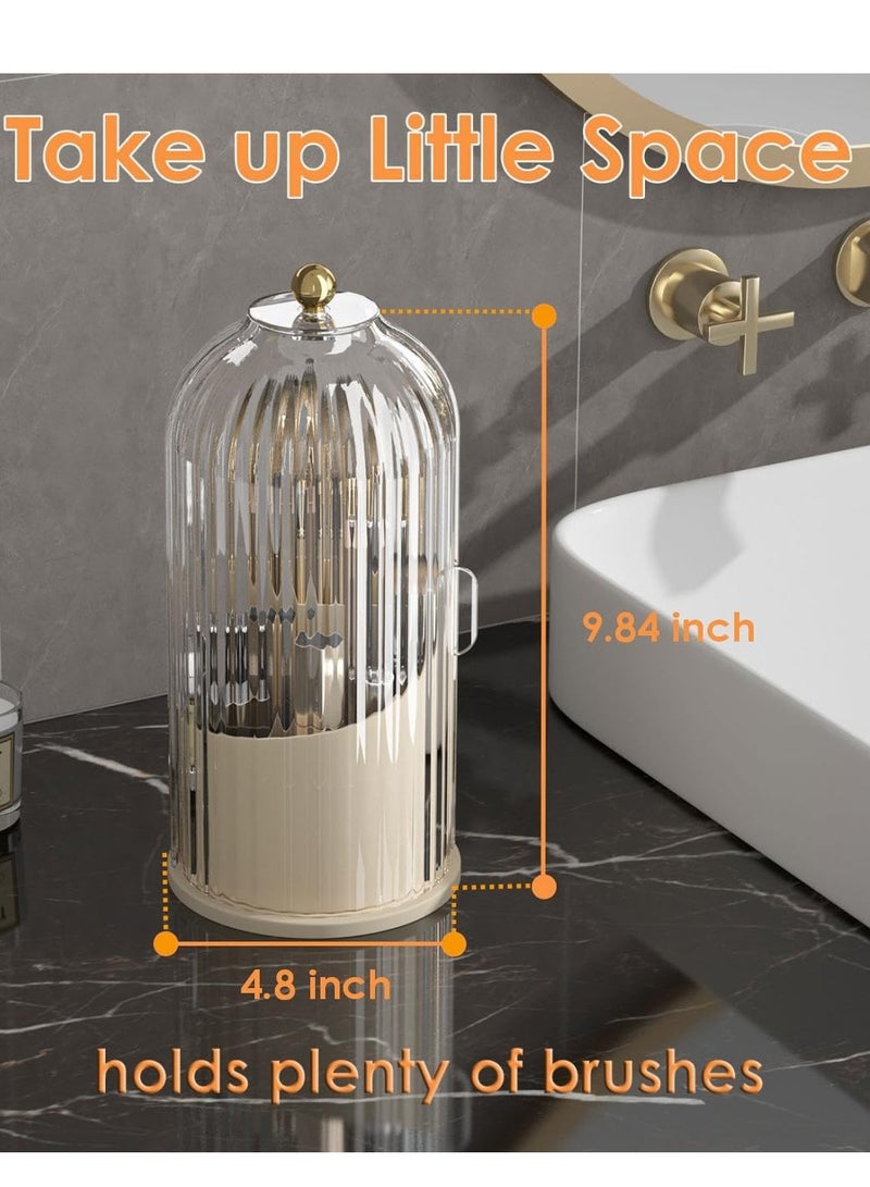 Loquat Cosmetic storage box with lid,360 Rotating Clear Dustproof Makeup Brushes Organizer(Beige) - Image 2