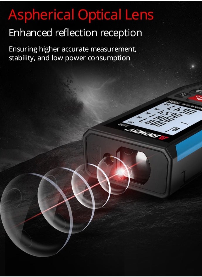 إس إن دي واي - المحمولة المحمولة الليزر الرقمية الليزر rangefinder الشريط المدى مكتشف مع M / in / Ft وحدة التبديل شاشة LCD بإضاءة خلفية قياس المسافة فيثاغورس المنطقة والحجم - Image 1