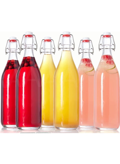 JARXCOS Swing Top Glass Bottles with Plastic Caps 500 ML Clear Glass Bottle for Kombucha Fermenting Beer Brewing Juicing Wine and Milk Set of 6