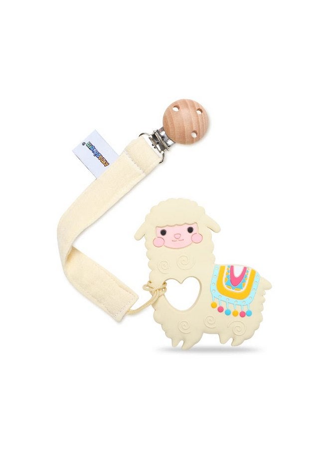 AmazingM Baby Food Grade Silicone Teether Toy with Pacifier Clip Holder,Teething Pain Relief Toys Gift Set for 3 Months+ Boys and Girls,Freezer Safe,BPA Free (Yellow Llama) - Image 1