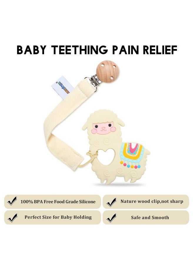 AmazingM Baby Food Grade Silicone Teether Toy with Pacifier Clip Holder,Teething Pain Relief Toys Gift Set for 3 Months+ Boys and Girls,Freezer Safe,BPA Free (Yellow Llama) - Image 4