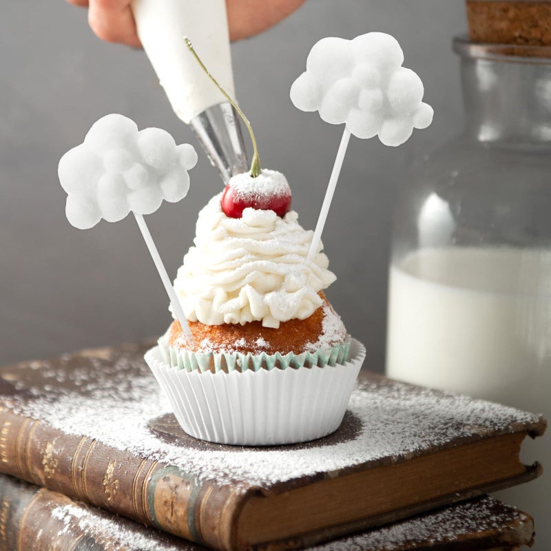 MBAIYO 10Pcs Cloud Cake Topper, Plush Cloud Cupcake Toppers Yarn Ball Dessert Picks White Cake Picks Decor for Wedding Birthday Party Supplies - Image 3