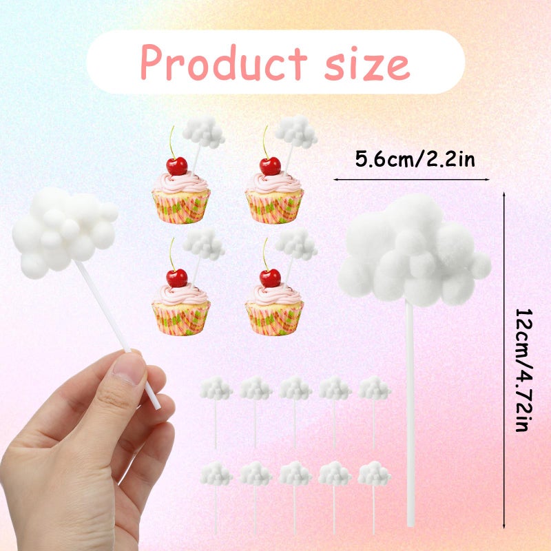 MBAIYO 10Pcs Cloud Cake Topper, Plush Cloud Cupcake Toppers Yarn Ball Dessert Picks White Cake Picks Decor for Wedding Birthday Party Supplies - Image 2