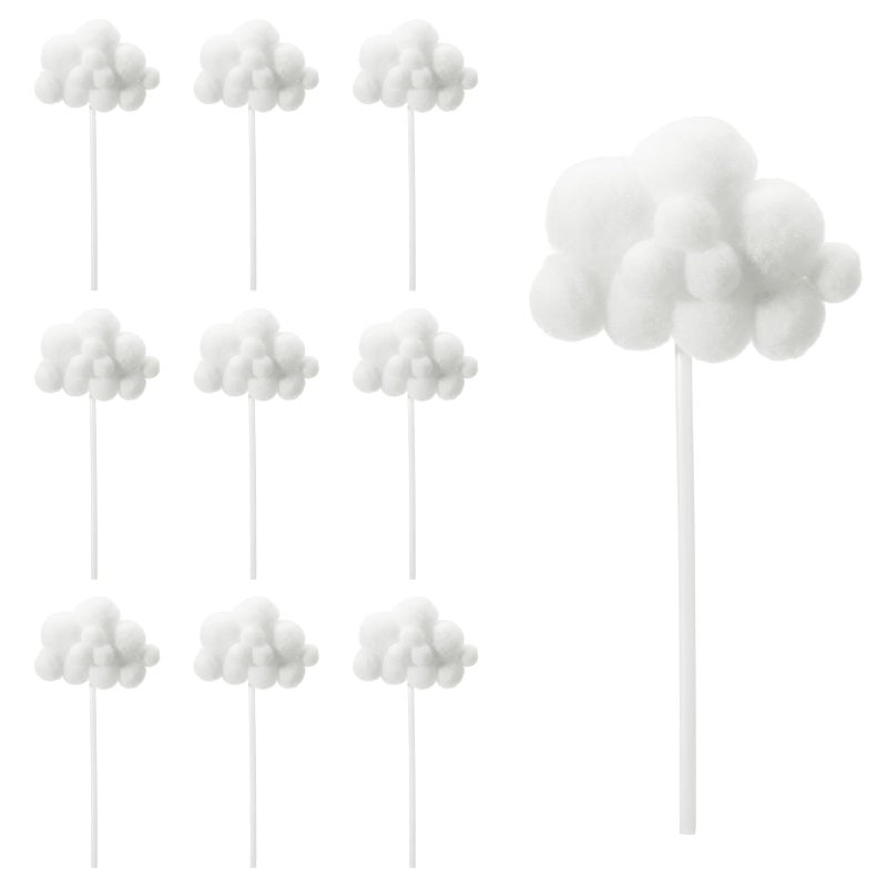 MBAIYO 10Pcs Cloud Cake Topper, Plush Cloud Cupcake Toppers Yarn Ball Dessert Picks White Cake Picks Decor for Wedding Birthday Party Supplies - Image 1