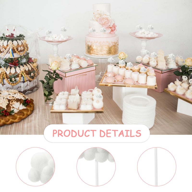 MBAIYO 10Pcs Cloud Cake Topper, Plush Cloud Cupcake Toppers Yarn Ball Dessert Picks White Cake Picks Decor for Wedding Birthday Party Supplies - Image 5