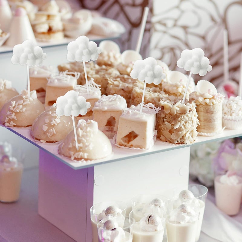 MBAIYO 10Pcs Cloud Cake Topper, Plush Cloud Cupcake Toppers Yarn Ball Dessert Picks White Cake Picks Decor for Wedding Birthday Party Supplies - Image 4
