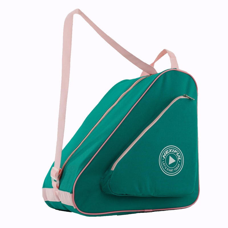 HEXIFUL Skate Bag for Ice, Inline, Roller & Quad Skates - Kids & Adults (Green/Pink) - Image 1