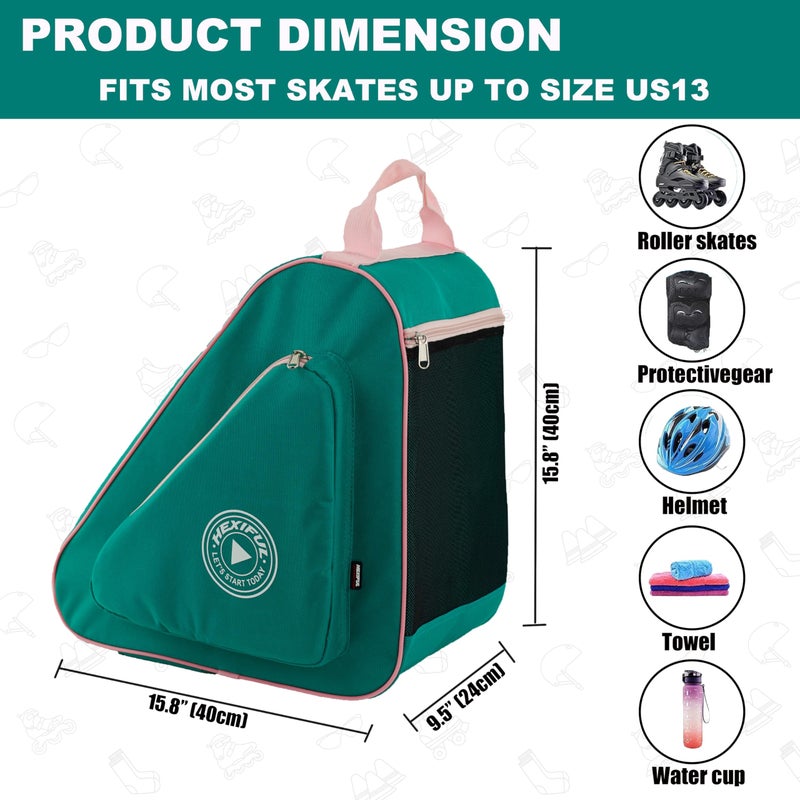HEXIFUL Skate Bag for Ice, Inline, Roller & Quad Skates - Kids & Adults (Green/Pink) - Image 4