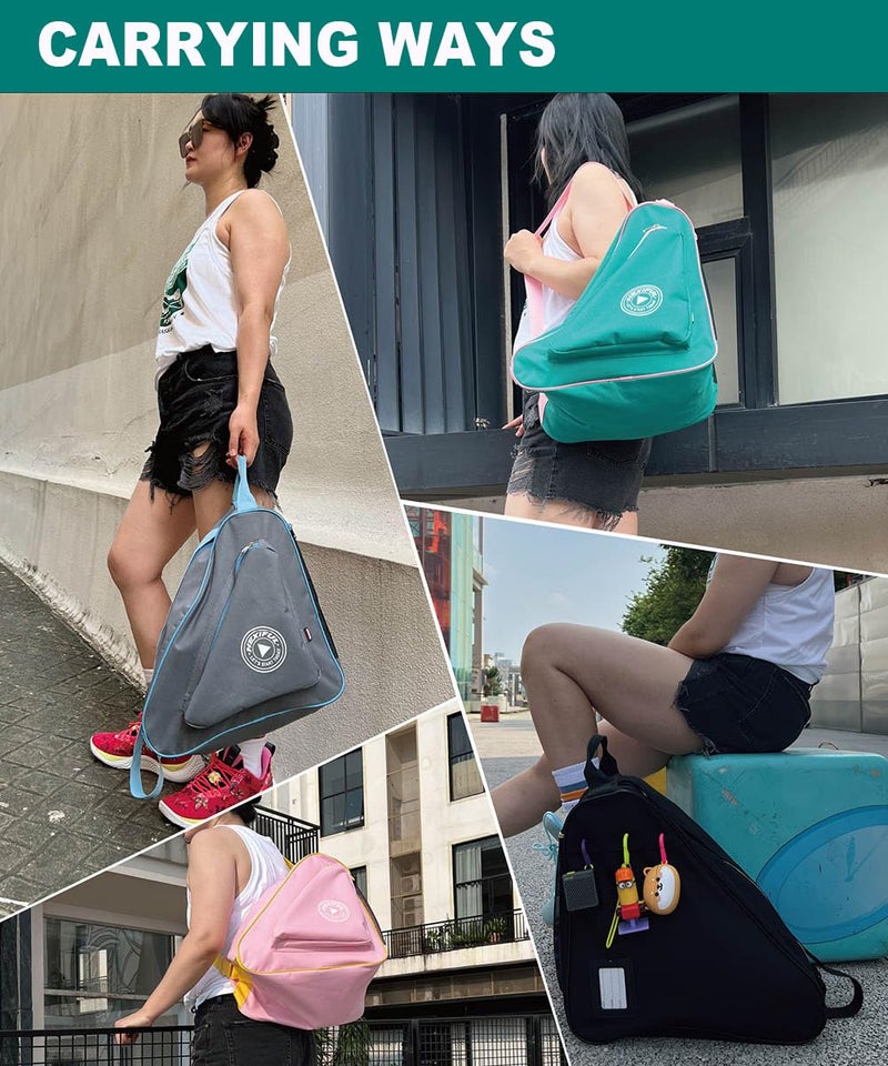 HEXIFUL Skate Bag for Ice, Inline, Roller & Quad Skates - Kids & Adults (Green/Pink) - Image 2