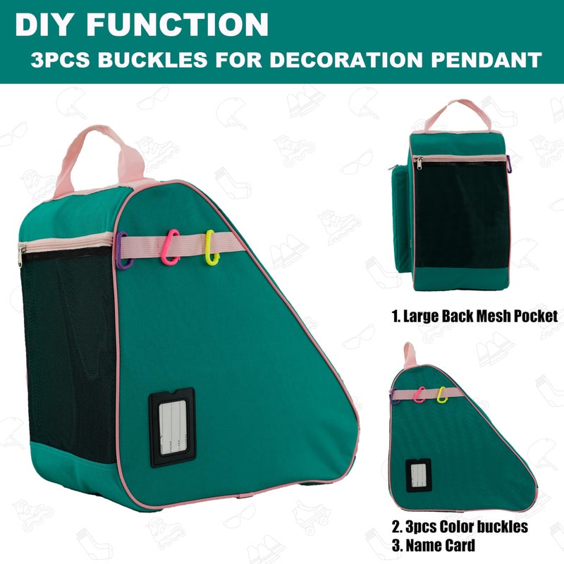 HEXIFUL Skate Bag for Ice, Inline, Roller & Quad Skates - Kids & Adults (Green/Pink) - Image 5