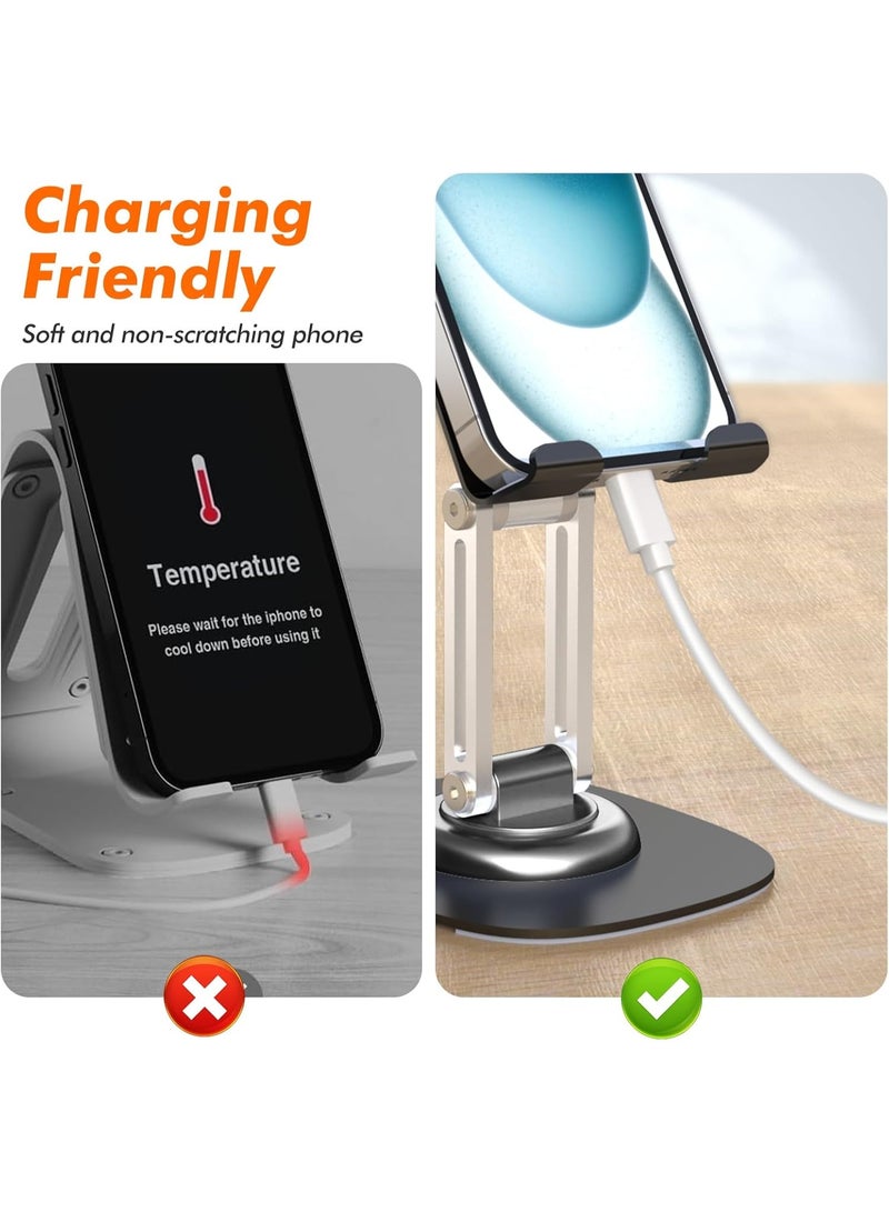 Q17-L Metal Cell Phone Stand for Desk, Adjustable Foldable Desktop Phone Holder, 360 Degree Rotating Phone Stand for Recording - Image 5