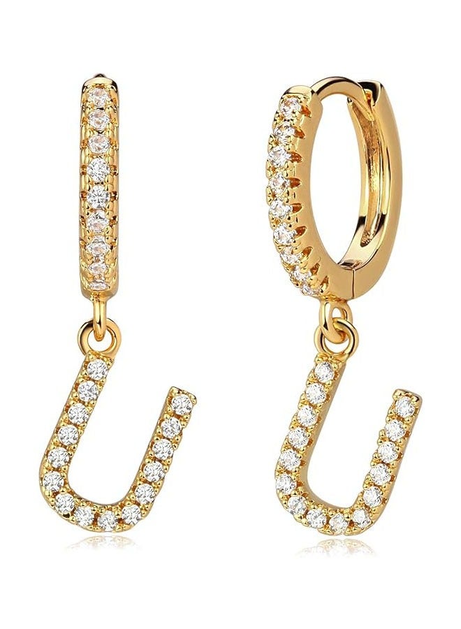 Mevecco Women Huggie Hoop Earrings Gold Initial A-Z Dangle Drop Cubic Zirconia 14K Gold Filled Small Simple Hypoallergenic Personalized Jewelry - 26 Letters - Image 1