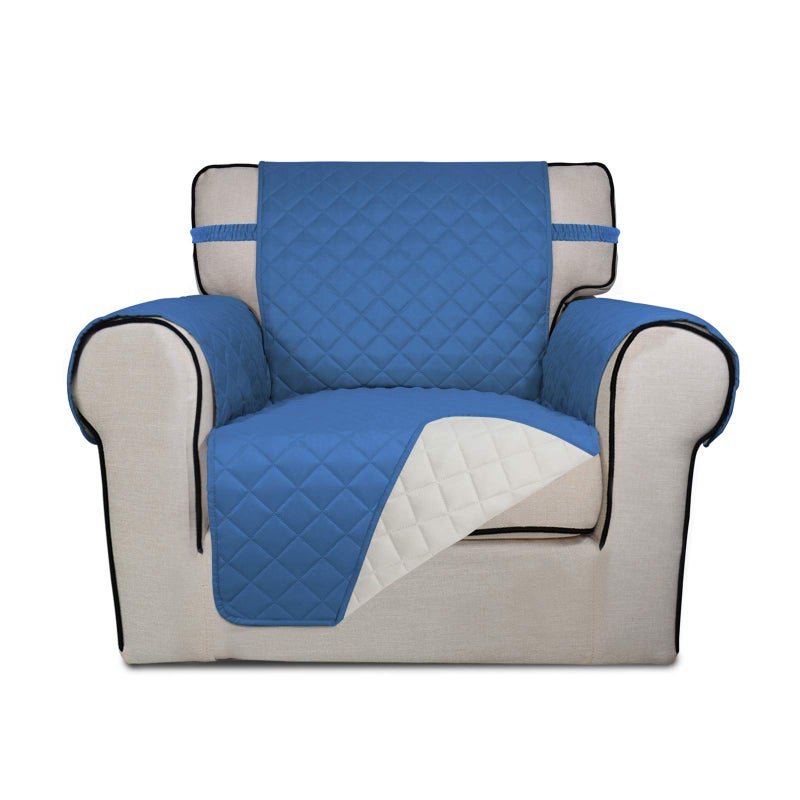 PureFit Reversible Quilted Sofa Cover Water Resistant Slipcover Furniture Protector Washable Couch Cover with Non Slip and Elastic Straps for Kids Dogs Pets Chair BlueIvory